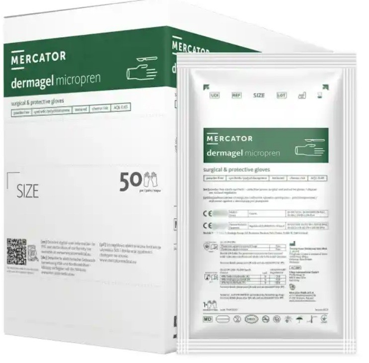 Guanti chirurgici sintetici Dermagel Micropren, senza polvere, sterili